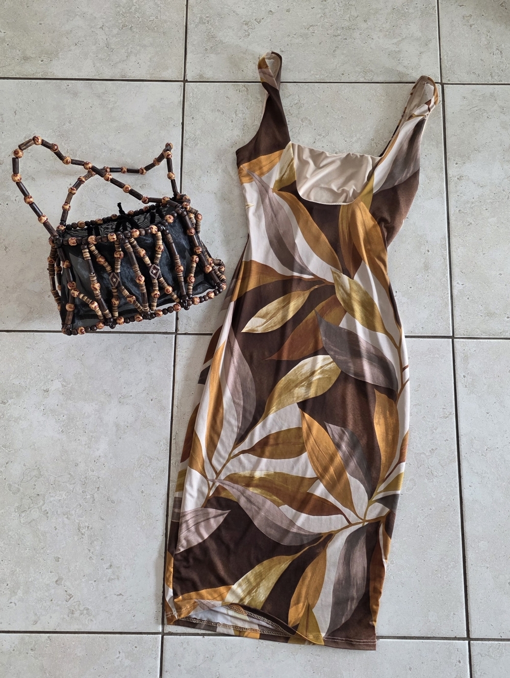 VTG Bag & Meek Tropical Leaf-Print Midi Slip Dress Ensemble - Bundle
